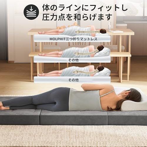 MOLPHIT マットレス ダブル 28D 3つ折り厚さ10cm 折り畳みマットレス ベッド・ソファ・椅子に変身 多機能 ダブルサイドデザイン 取り外し可能な洗濯カバー付き - 狭いスペースでも収納可能、旅行・キャンプに最適 [4]