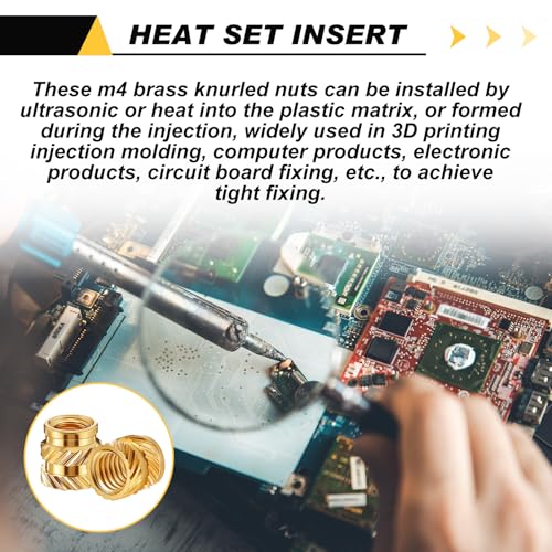 Image of Yaocom 300 Pcs M4 Threaded Inserts M4 x D6 x L6 Heat Set Inserts Brass 3D Printing Knurled Metric Nuts for Plastic, 3D Printing Components