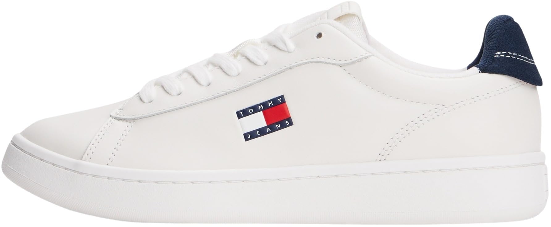 Tommy Jeans Women's White Sneakers, 8 Uk, Navy Leather Trainers