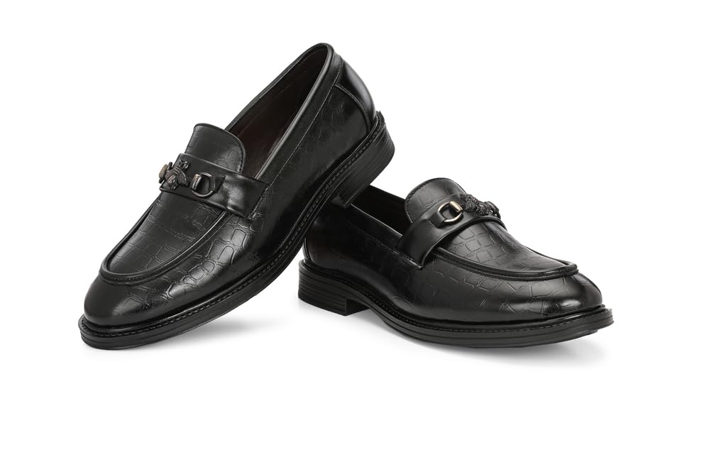Image of Mens Formal Leather Loafers | Slip on Lightweight Office Shoes | Stylish Black Footwear for Men