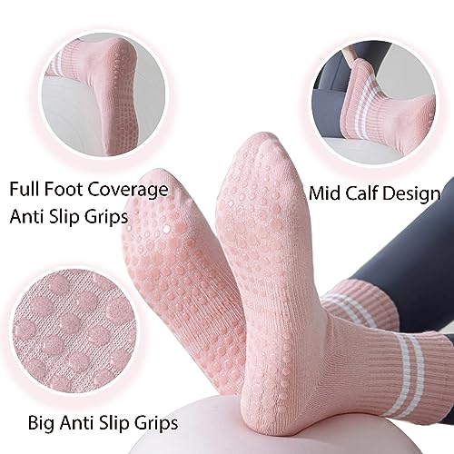 Image of UMSIFEY Pilates Socks with Grips for Women Yoga Socks Non-Slip Athletic Socks Grip Socks for Ballet Dance Hospital Workout