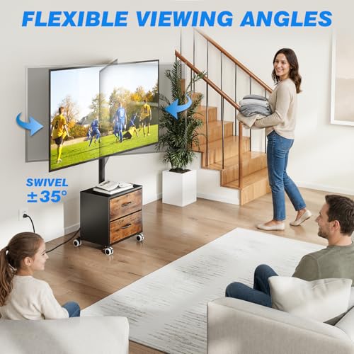 Image of Rfiver Rolling TV Stand with Power Outlet and 2 Drawers for 32-60 in TVs