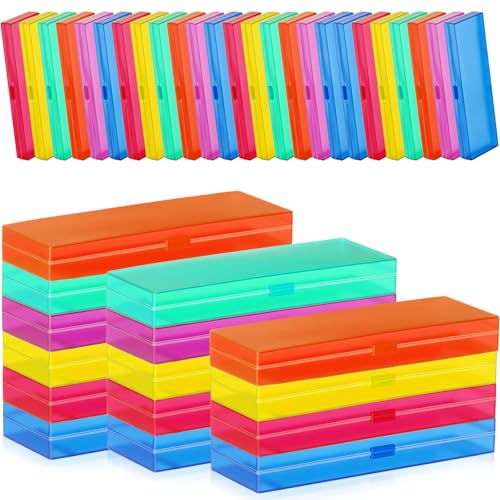Image of Fainne 36 Pcs Plastic Pencil Case Bulk Plastic Pencil Boxes Frosted Pens Holder with Hinged Lid and Snap Closure for Stationery Organizer School Office (Mixed Color)