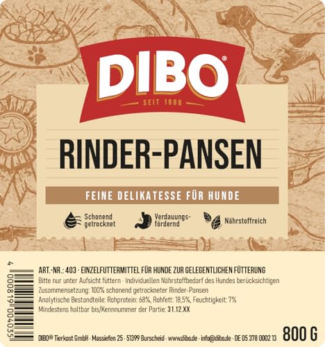 DIBO Rinderpansen im Eimer, 800g, der kleine Naturkau-Snack oder Leckerli für Zwischendurch, Hundefutter, Qualitätskauartikel ohne Chemie