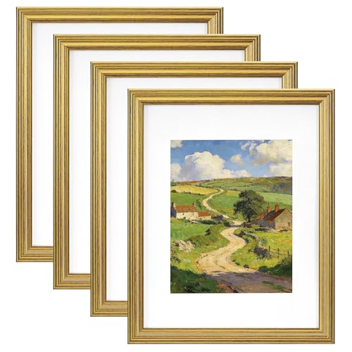 Image of eletecpro 11x14 Gold Picture Frames Set of 4, Vintage Photo Frames with Clear Acrylic Cover, Gallery Wall Art Display 8x10 Photo with Mat or 11x14 without Mat for Tabletop or Wall Mount, Home Decor