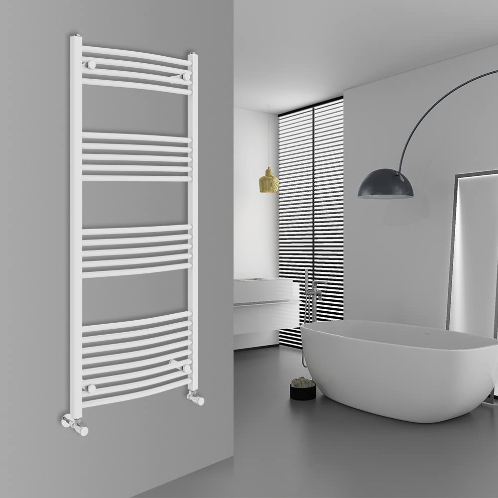 Warmehaus Curved Bathroom Heated Towel Rail Radiator White 1400x600mm