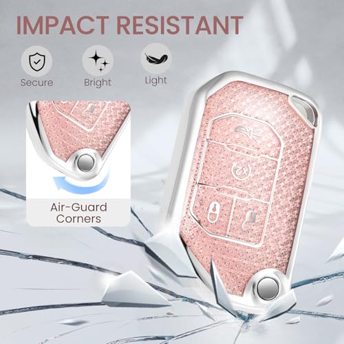 Image of Key Fob Cover for Jeep Wrangler, Rhinestone Wristlet Case, Pink