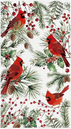 100 Christmas Guest Napkins Red Cardinal Disposable Paper Napkins Christmas Holly Cocktail Guest Hand Towel for Party Table Dinner Bathroom