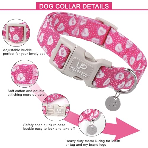 Image of Valentine's Day Dog Collar, Pink Heart Dog Collar with Quick Release, Valentine's Day Gift Pet Collar for Puppy Girl Boy Dog, Wedding Dog Collar