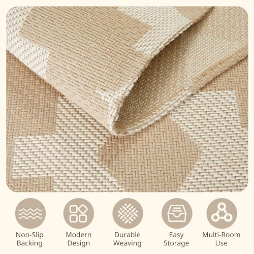 Tapete decorativo beige geométrico 3x5 ft lavable miniatura 6
