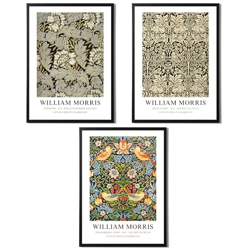 Juego de 3 impresiones artísticas de William Morris para decorar tu salón con diseños botánicos