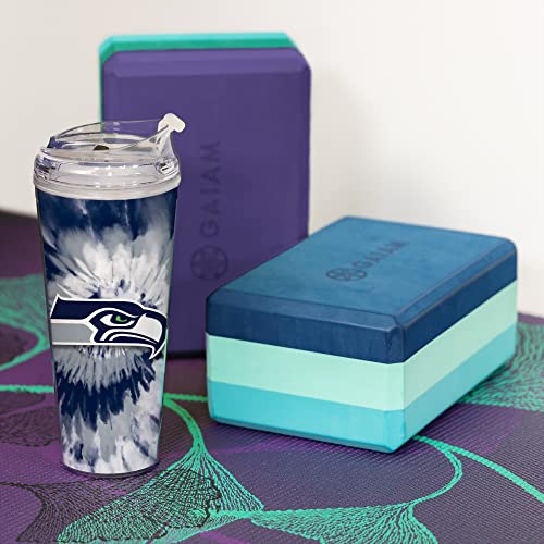 Image of Rico Industries NFL Football Glitter 24oz Acrylic Glitter Tumbler with Hinged Lid, Officially Licensed Double Wall Tumbler with Straw