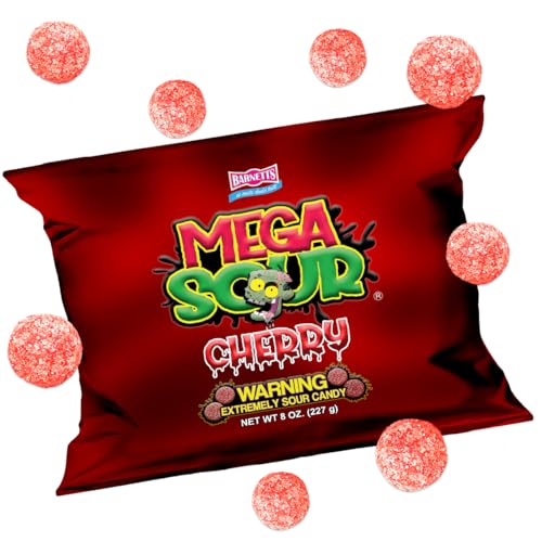 Barnetts - Mega Sour Candy Cherry 227g - Trendy Sweet Bags - Traditionally Handmade Sweets - Sour Coating Lasts 20 Seconds - Candies for Party Bag, Gift Hamper, or Hamper Box