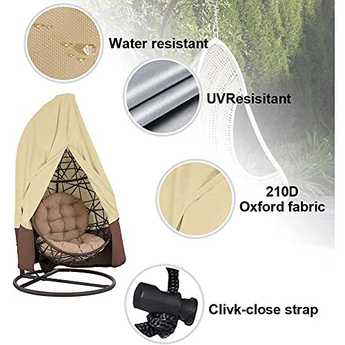 غطاء كرسي معلق للفناء من ايزي باي تيك، اغطية كراسي ارجوحة شديدة التحمل مقاومة للماء مع سحاب واقي للاثاث الخارجي (75 انش ارتفاع × 45 انش عمق، بيج)
