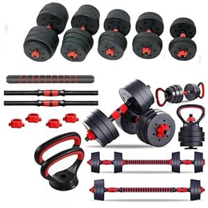 6 in 1 Dumbbell Adjustable Weight Lifting Barbell Bar Kettlebell Weights Set | Bodybuilding Barbell Bench Press Exercise Fitness Training Home Gym Workout Dumbbells Set