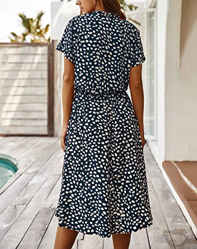 Image of Chouyatou Women's Summer Boho Polka Dot Print Ruffle High Waist Swing Midi Dress