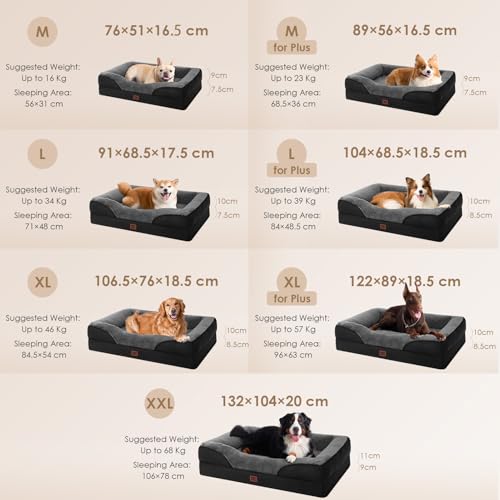 EHEYCIGA Orthopädisches Hundebett Kleine Hunde, 76x51x16.5cm, Memory Foam Waschbar und Wasserdicht Hundekorb mit 4 Rändern, Hundesofa Hundecouch rutschfest, Grau/Schwarz