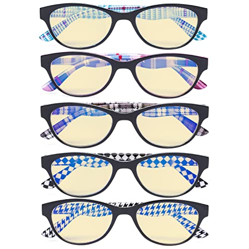 Image of Eyekepper 5 Pack Computer Reading Glasses Cat Eye Blue Light Blocking Readers Yellow Tinted +0.00