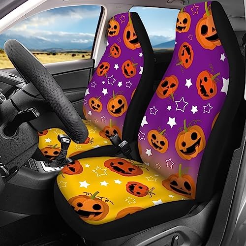 Image of Funny Custom Women Men Car Seat Cover Full Set Breathable Elastic Fitted Pumpkin Halloween Automotive Seat Protector Non Slip Full Coverage Two Front Seat Covers Rear Back Bench for Most Trucks SUV
