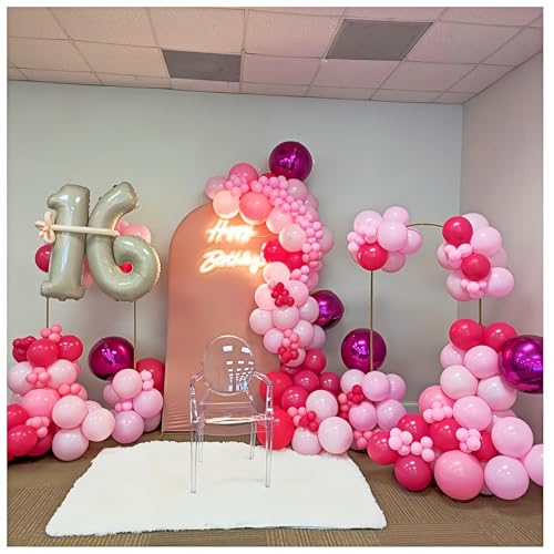 Image of 12PCS Hot Pink Round Foil Balloons 22 inch 15 inch 10 inch Large Mylar Balloons | Metallic Magenta 4D Ball Balloons for Birthday Party, Graduation, Wedding, Christmas, New Year, Disco Prom Party Decorations
