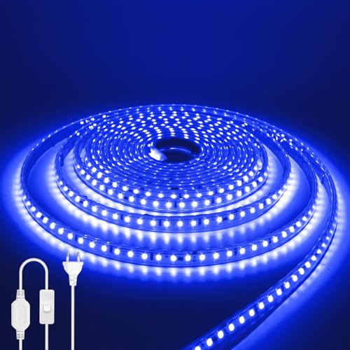 HEGEHE Striscia LED 220V [3M, Blu], con impostazione ON/OFF, 120LEDs/m Striscia LED impermeabile IP65 flessibile e tagliabile CRI90+, illuminazione decorativa per casa e negozi
