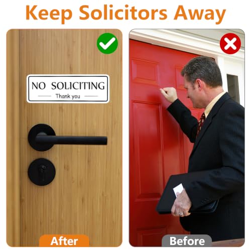 Image of MOWPOG 2 Pack No Soliciting Sign Sticker for House Front Door, White /Black