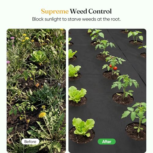 Grenebo Weed Barrier Fabric, 4FT x 100FT, Non-Woven Landscape Fabric, No-Fraying and Easy to Cut, Highly Permeable and Breathable, with 30 U-Shaped Stakes, for Gardens, Flower Beds and Vegetable Plots
