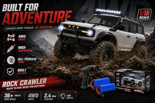 Image of SKYBUCKET RC Rock Crawler Remote Control Truck 1:16 4WD Off Road RC Car with 2 Batteries, LED Lights & 2.4GHz Remote | All Terrain High Speed Climbing Racing Vehicle for Kids Boys Girls Adults