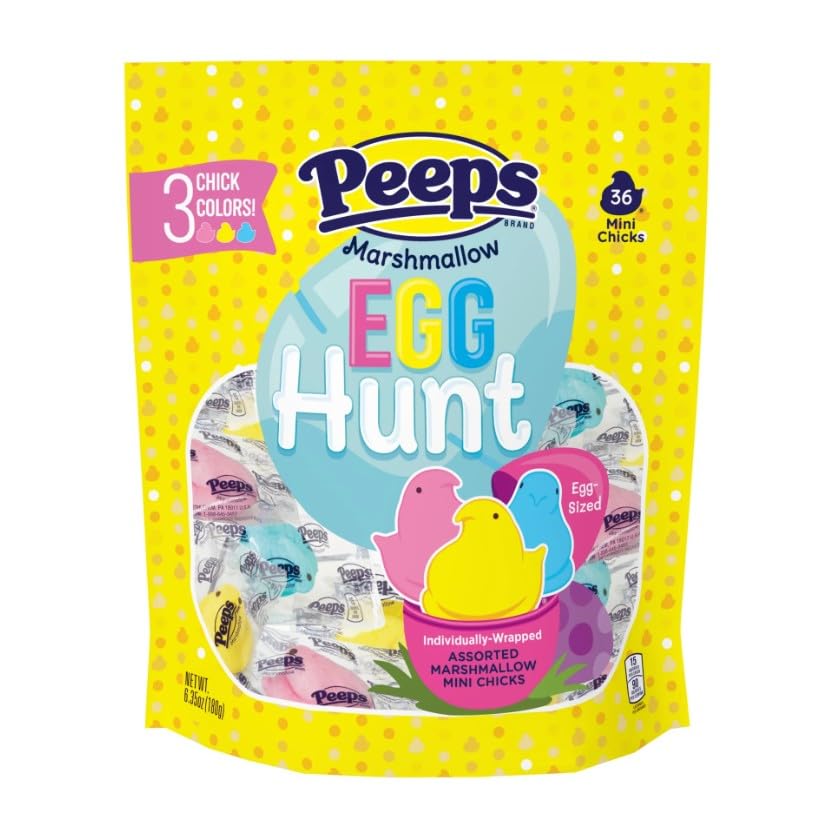 PEEPS Marshmallow Chicks Egg Hunt Individually Wrapped Easter Candy, 36 Count (6.35 Ounce)