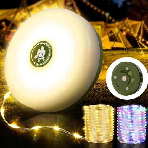 Equipery Camping String Lights – 33ft (10m) Tangle-Free LED Outdoor Fairy Lights & Tent Lantern | Rechargeable USB-C | Portable, Waterproof, RGB & Warm White for Camping, Garden, RV, Emergency Use