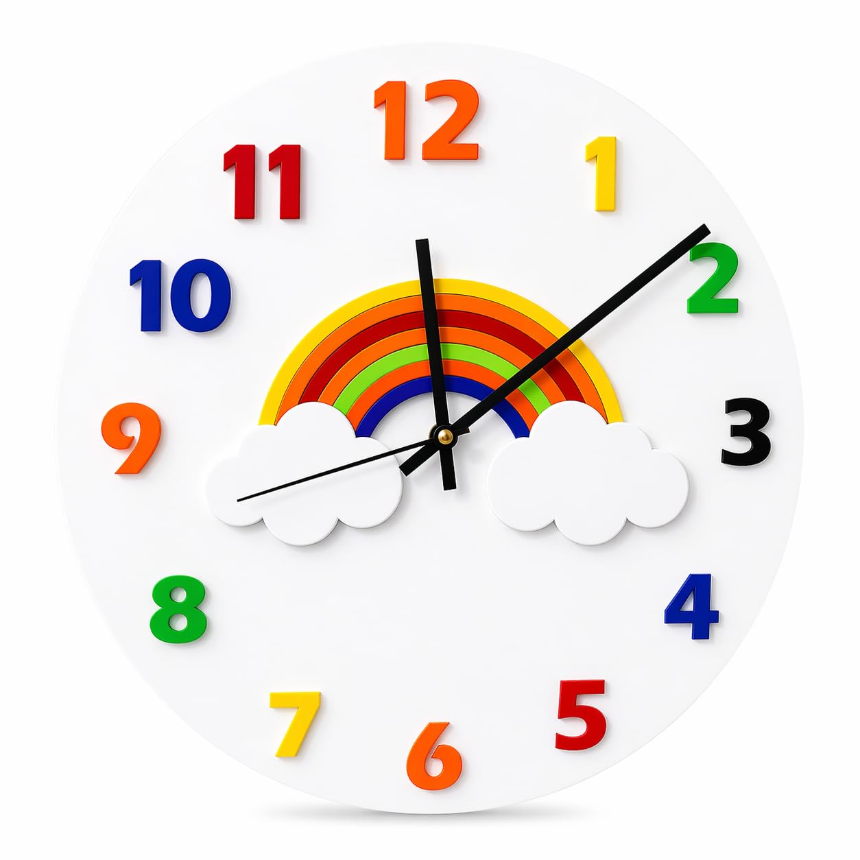 Kids Wall Clock Rainbow Design, Silent Non-Ticking Nursery Clock, Pastel Room Decor for Baby Girls Room, Cute Wall Clock for Bedroom, Playroom, Home Decoration (Pink Rainbow)-image-14