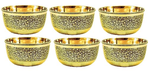 Pure Brass Embossed Designed Bowl/KATORI, Set of 6 Best for Home Hotel Resturant