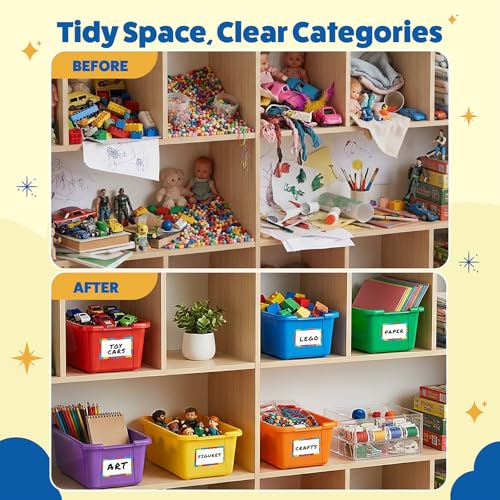 Image of GAMENOTE 6 Quart Plastic Storage Bins Without Lids, 6 Pack, Colorful | Stackable 6-quart bins with lids organize classroom supplies, crafts, toys and building blocks for Classroom & Kids Toy