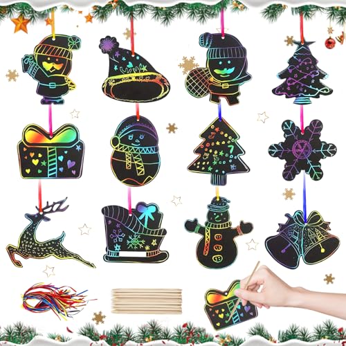 SPERMUOY Weihnachten Kratzbilder Basteln Kinder,48 Stück Kratzbilder...