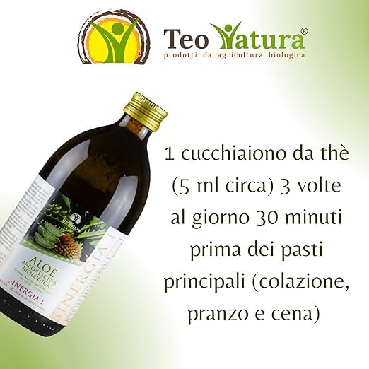 Teo Natura Sinergia 1 – Integratore da Bere - Ricetta Classica di Padre Zago con Aloe Arborescens, Miele e Alcool Biologico - 500 ml (Confezione da 1)