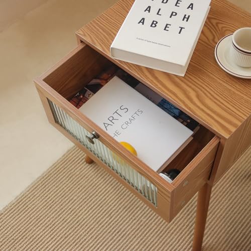 AWASEN Mid Century Modern Nightstand, Small Nightstand with Drawer, Side Table Bedroom End Table with Storage and Solid Wood Legs for Living Room and Small Space (Brown)