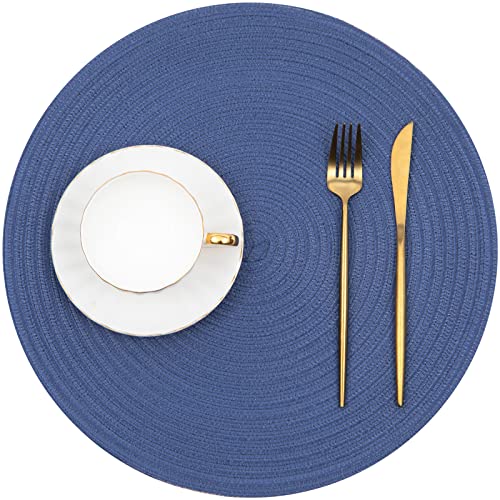 Image of SHACOS Round Placemats Set of 6 Washable 15 inch Round Table Mats Cotton Polyester Woven Braided Place Mats for Dining Table (Sail Blue, 6)