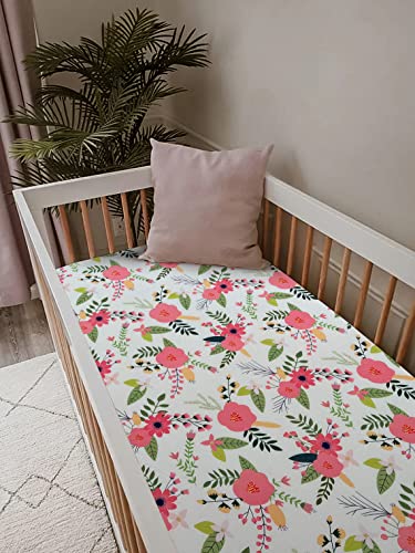 Image of Soft Fitted Crib Sheet, Stretchy and Breathable Toddler Crib Sheet for Boys and Girls, Fits Standard Crib and Toddler Mattress (Bougainvillea)