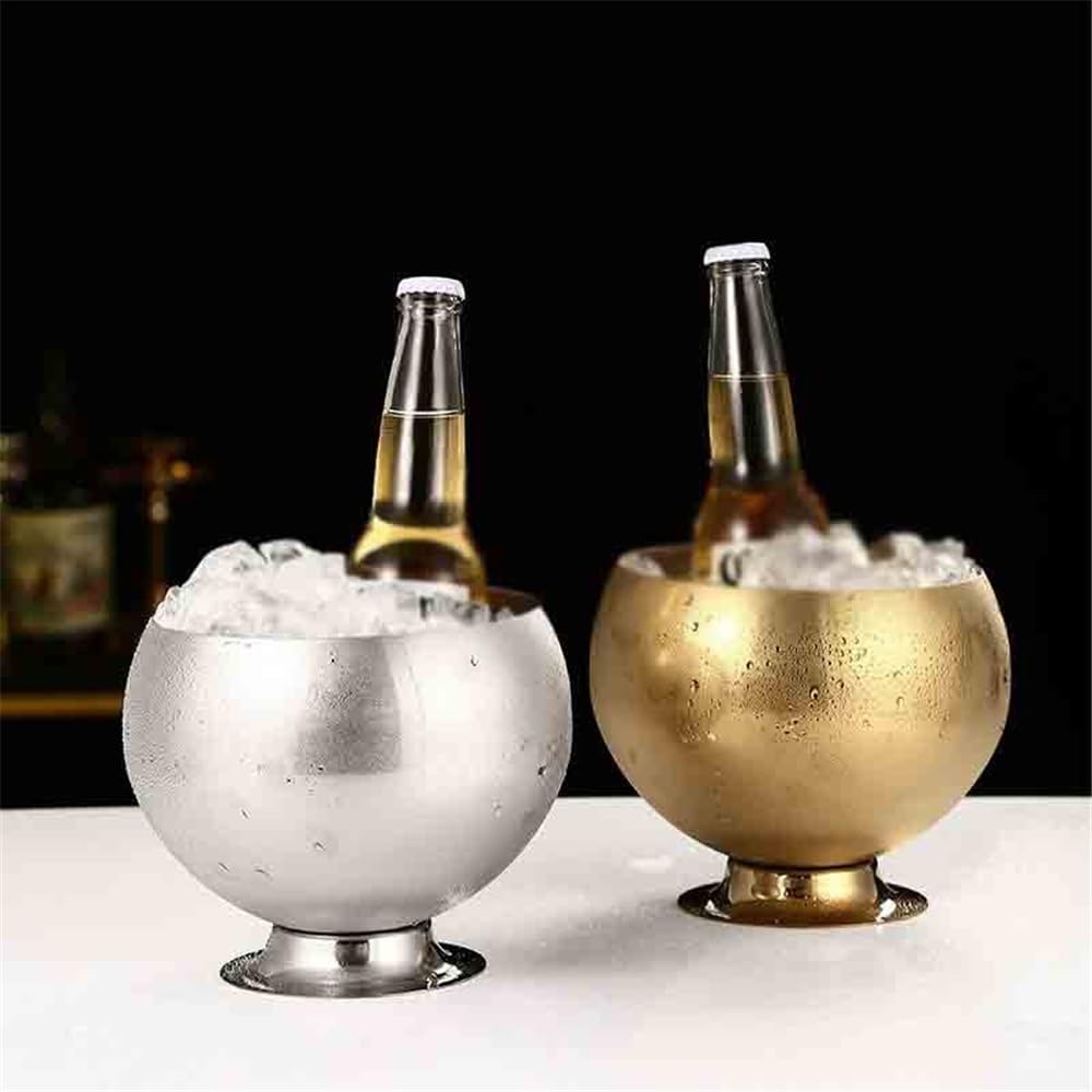 Secchiello Ghiaccio Champagne Secchiello for Pellet di Ghiaccio for Champagne, Birra, Vino, Comodo Secchiello for Vino, Bevande refrigerate Creative per Cocktail, Vino, Birra(Silver)