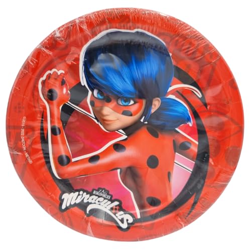 BeenSmile, 8 Platos Miraculous de 23 CM, Personaje Ladybug, Platos Desechables para Fiesta de Cumpleaños Infantil, Artículos de Decoración para Fiestas Temáticas