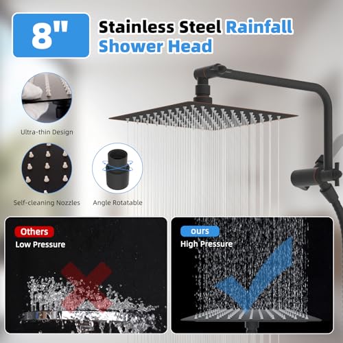 Image of 8 inch Metal Rainfall Shower Head with 10-Mode Handheld, Oil Rubbed Bronze