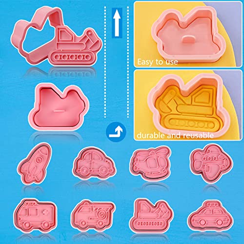 Transportation Vehicle Cookie Cutters With Plunger Stamper,8 Piece Transportation Theme Embossing Cutter For Fondant Biscuit Pastry Cheese Baking #TOP3