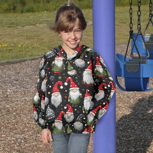 Kids Hoodies Sweaters Christmas Xmas Gnome Dwarfs Hooded Sweatshirts with Big Pockets for Boys Girls B04004464