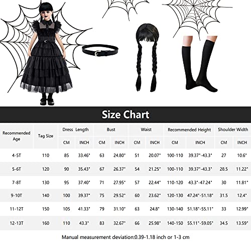 Zalongye Black Wednesday Costume Girls Dress For Kids Wednesday Family Costumes Halloween Cosplay Party Dress 4-13Y（140） #TOP3