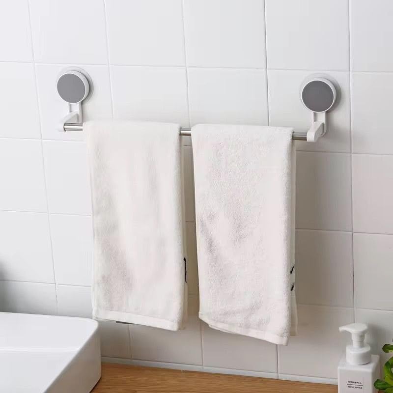 Image of JIALTO Stainless Steel Wall Mounted Self Adhesive Magic Sticker Towel Napkin Holder Bar for Towel Rod /Bathroom Hangers for Clothes & Cloth Hanger Stand & 2 Hook (White&Grey, 1 Pipe Towel BAR)
