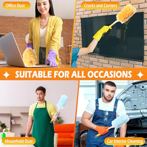 Image of Honeydak 120 Pack Heavy Duty Duster Refills with 2 Handle Compatible with Swiffer Multisurface 360 Larger Size with 4X Microfibers Unscented Disposable Dusting (Blue, Orange)