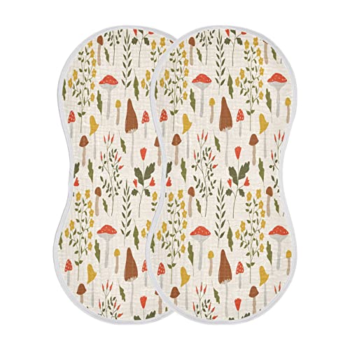 Image of Kigai Colorful Mushroom Baby Burp Cloths Extra Soft and Absorbent Burping Rags Cotton Burping Clothes Baby Washcloths for Newborn Boys Girls Nursery Decor - 2 Pack