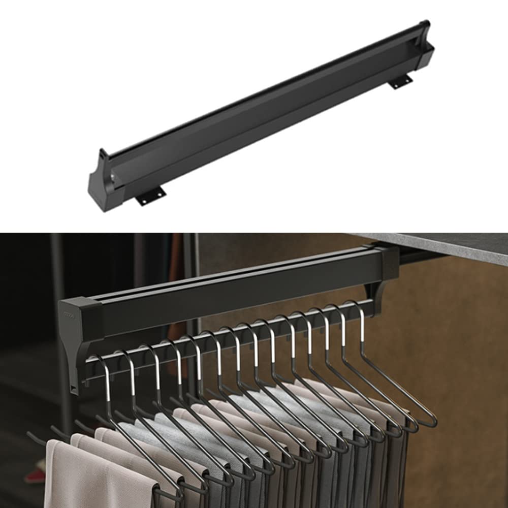 EMISOO Wardrobe Extendable Hanger Pull Out Pants Rack Adjustable Closet Rod Top Mount Trousers Rack Scarf Rod Telescopic Wardrobe Rail, Black (Size : L36cm)
