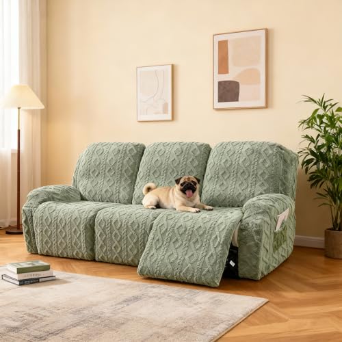 Image of JOKIVTOU Recliner Sofa Covers 8-Pieces Reclining Couch Slipcovers 3 Seater Stretch Recliner Furniture Protector with Elastic Bottom& Pocket, Soft Fitted Washable Stay in Place