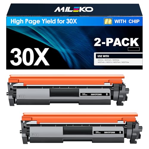 Lot de 2 cartouches de toner noir à haut rendement 30X 30A CF230X CF230A compatible avec HP Laserjet Pro MFP M203dw M227fdw M227fdn M203d M203dn M227sdn Noir